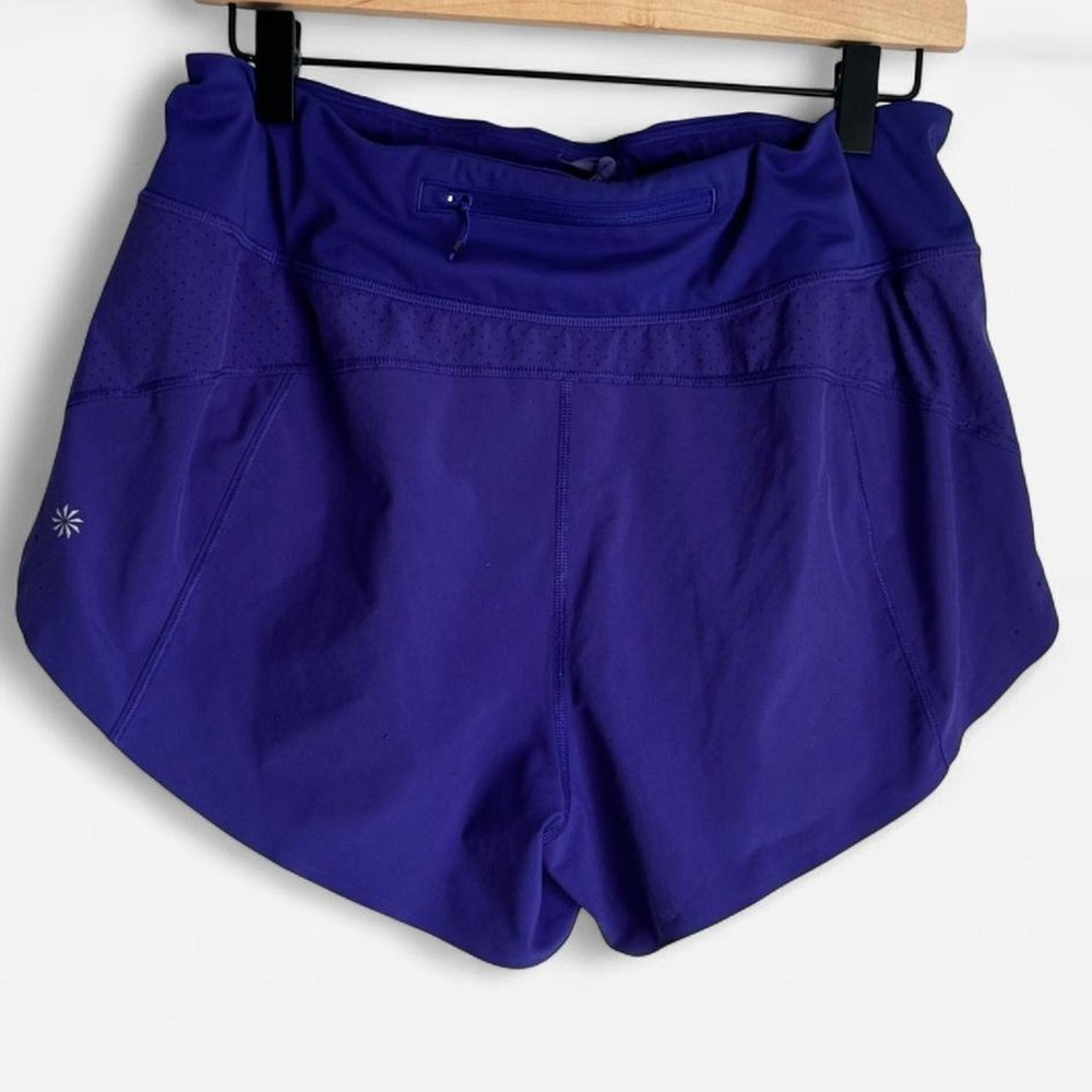 Athleta Mesh Racer Run Mid Rise Shorts 4" Purple Blue Lined Running Sz M - Picture 2 of 4